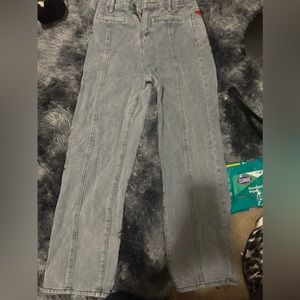 Blue no stretch flare jeans with red stars on back